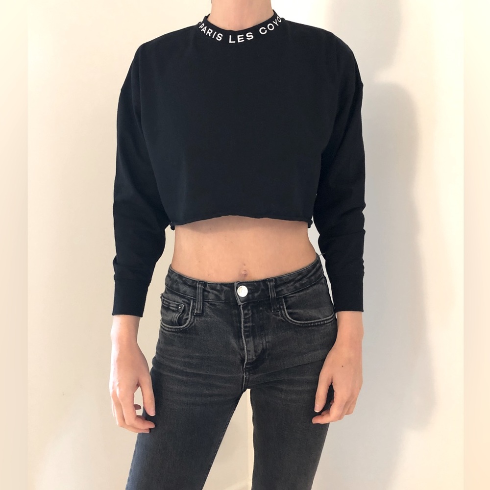 LES COYOTES DE PARIS Liz Cropped Sweatshirt Black, Girls 12, Women’s Small